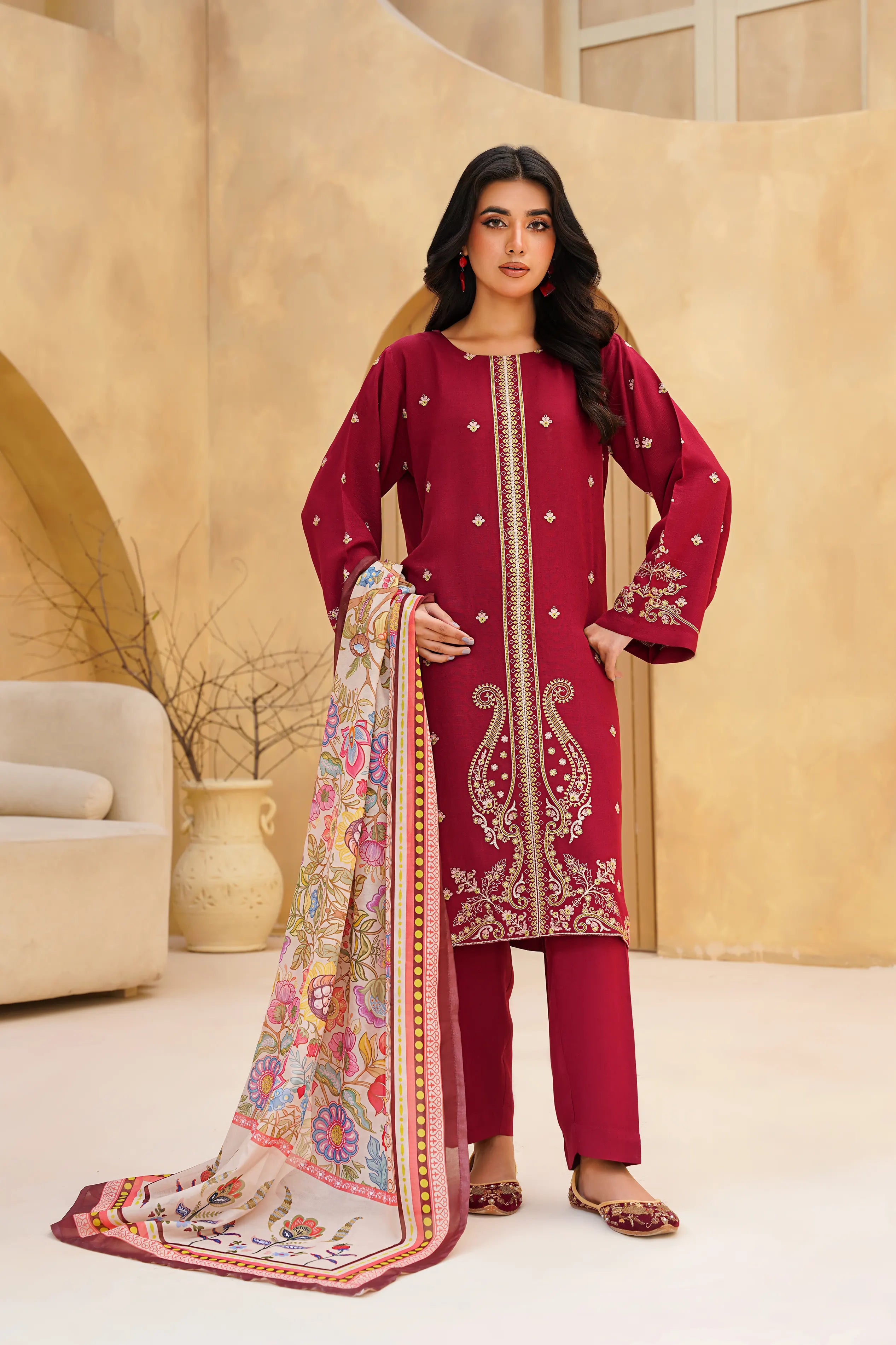 3 Piece - Crimson - Stitched