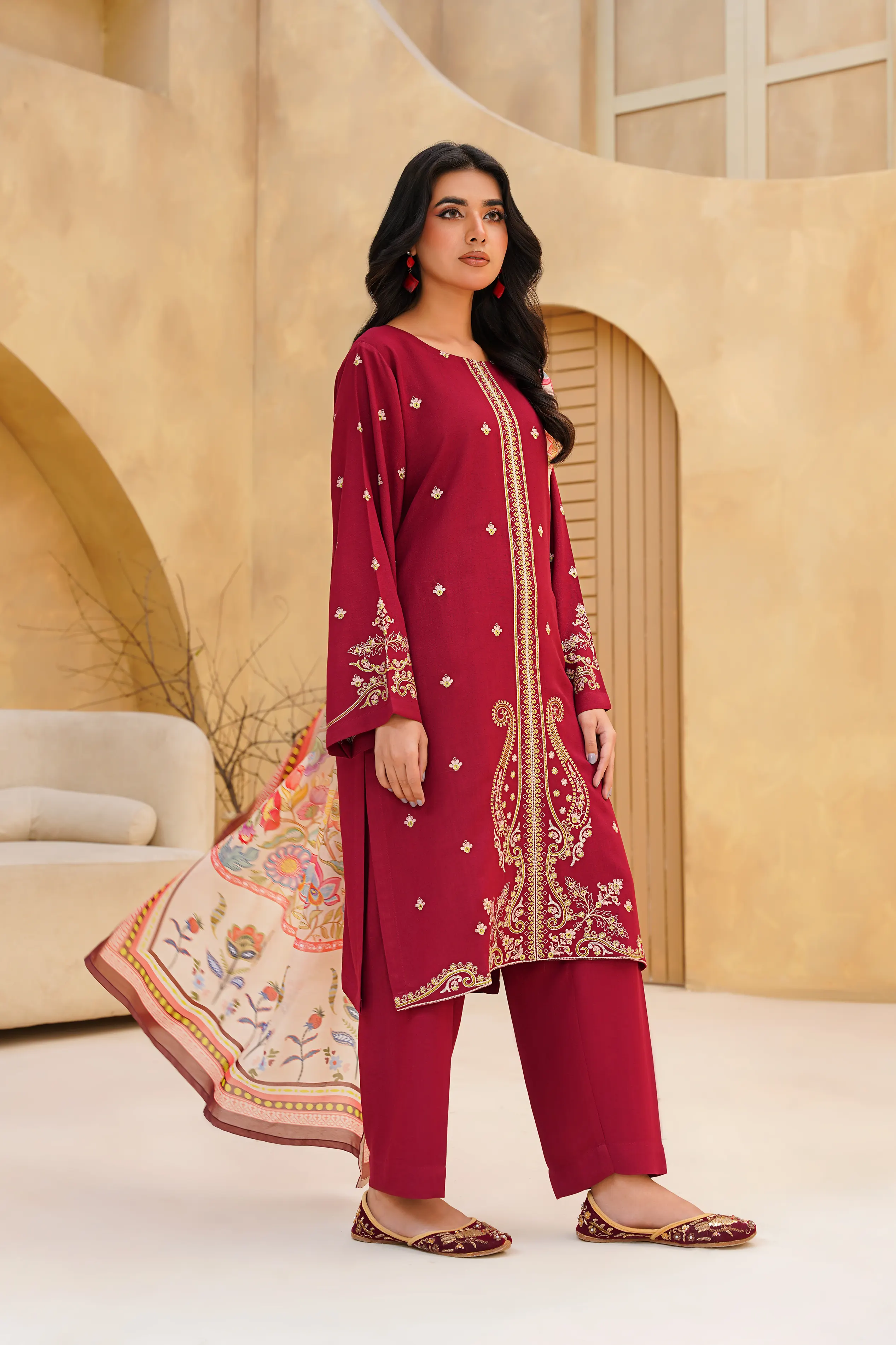 3 Piece - Crimson - Stitched